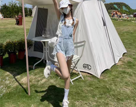 转卖ZAZN黑色牛仔背带裤女春夏新款毛边破...