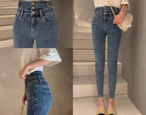 转卖钱夫人高腰加绒牛仔裤女小脚裤秋冬新款韩...