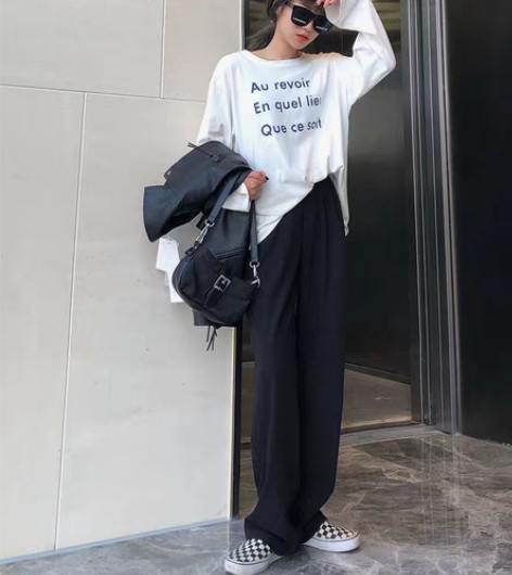 转卖灰色垂感西装阔腿裤女春秋小个子高腰宽松...