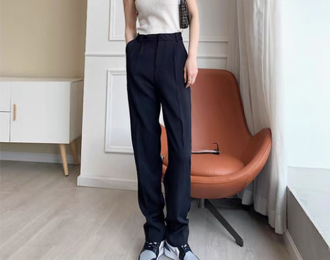 转卖AYINGJIA西装裤女藏蓝色垂感质感...