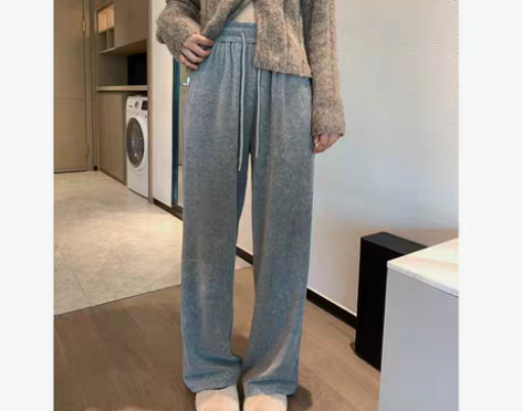转卖YH77 高级灰色抽绳直筒裤女秋冬高腰...