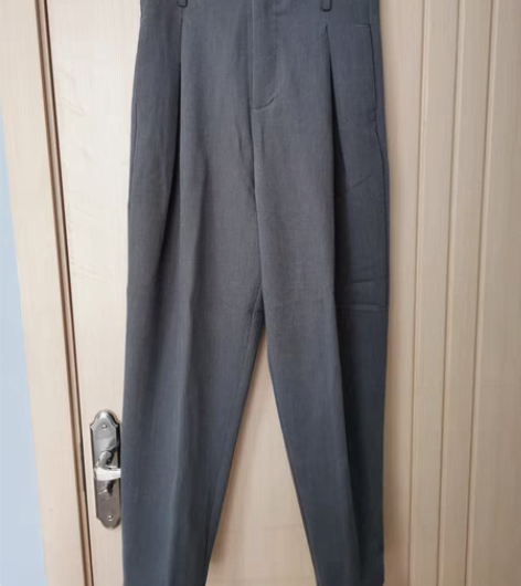 包邮高腰棉麻裤收腰西装裤，深灰色，适合10...