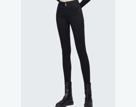 转卖烟灰色高腰牛仔裤女显瘦显高弹力加绒小脚...