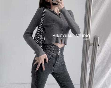 转卖高腰复古牛仔裤女春秋韩版弹力提臀小脚裤...