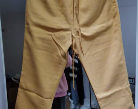 转卖黄色棉麻裤，腰部松紧有弹力，裤长87 ...