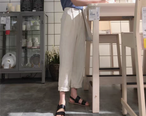 转卖米白色棉麻裤女休闲裤直筒裤哈伦裤宽松九...