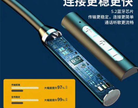 新款蓝牙无线耳机 挂脖运动双耳入耳颈挂式超...