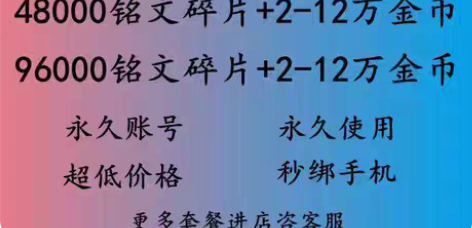 包邮王者荣耀4.8万铭文2-10万金币韩信...