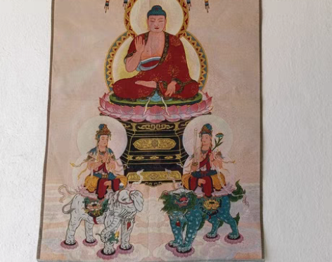 包邮西方三圣刺绣画 唐卡织锦三圣图 规格9...