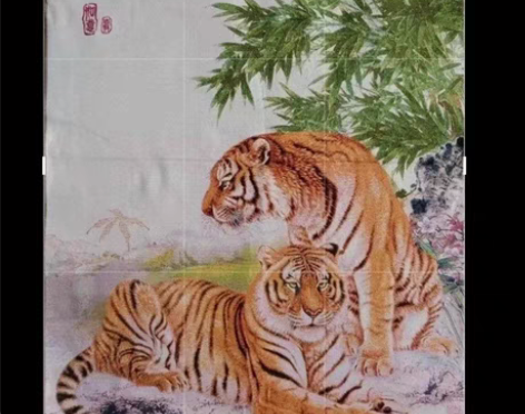 包邮富贵祥和图老虎织锦绣唐卡古玩收藏刺绣画...