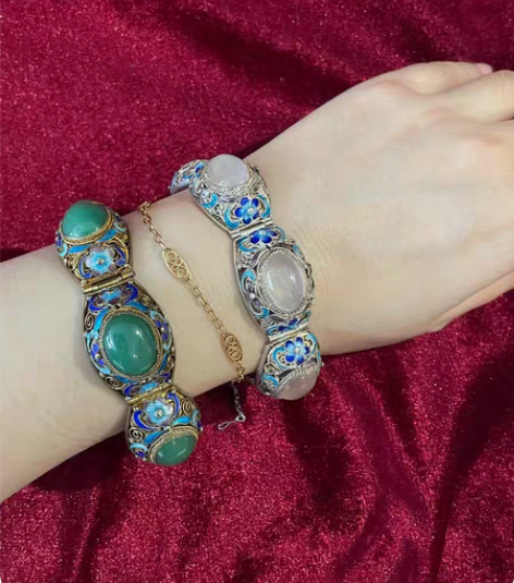 欧洲回流创汇时期银掐丝珐琅手镯 欧洲回流，...