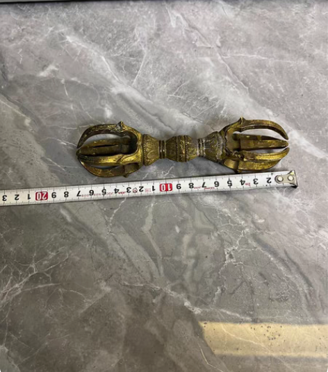 日本回流二手老铜器摆件五股鎏金降魔杵金刚杵...