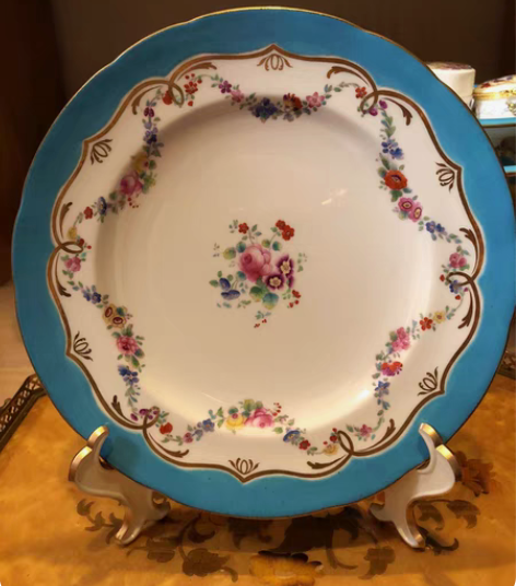 英国  明顿minton 松石蓝手绘花卉鎏...