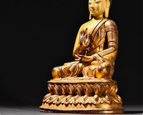 自家珍藏清代铜鎏金造像 规格:高23.3c...