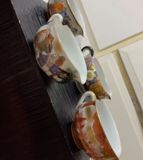 包邮日本大正明冶时期古九谷公道杯、手绘点绿...