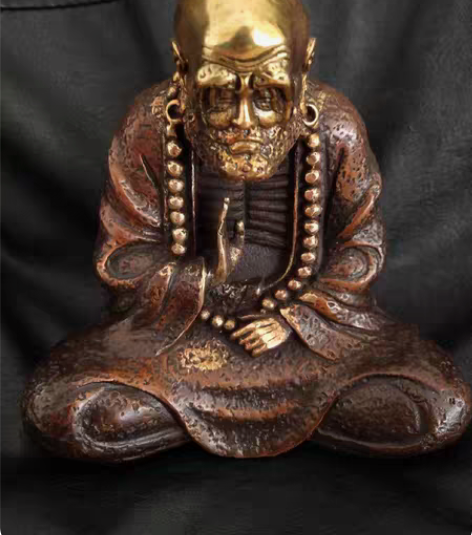 #古风杂项#藏传纯铜老紫铜鎏金达摩祖师佛像...