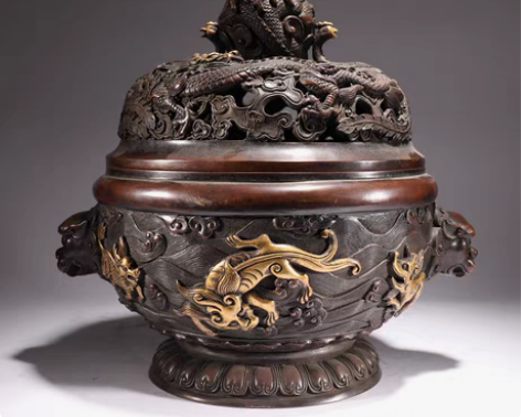 包邮清早期仿明宣德铜鎏金炉子 送礼送人客厅...