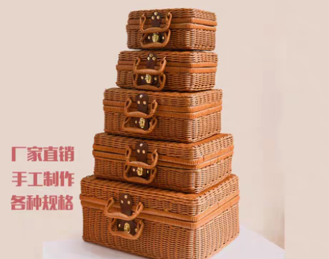 转卖手工藤编手提箱复古收纳箱野餐篮新年礼盒...