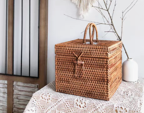 转卖越南秋藤编织收纳盒桌面收纳箱玩具整理箱...