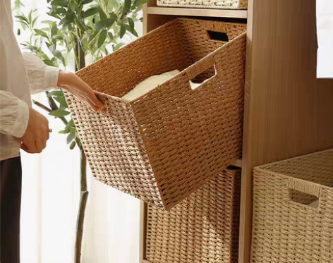 转卖日式收纳盒草编藤编编织收纳筐玩具书本收...