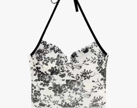 转卖辣妹碎花吊带背心女夏季法式挂脖设计感小...