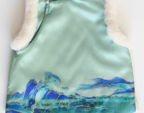 转卖冬季毛毛夹棉旗袍马甲背心千里江山图中式...