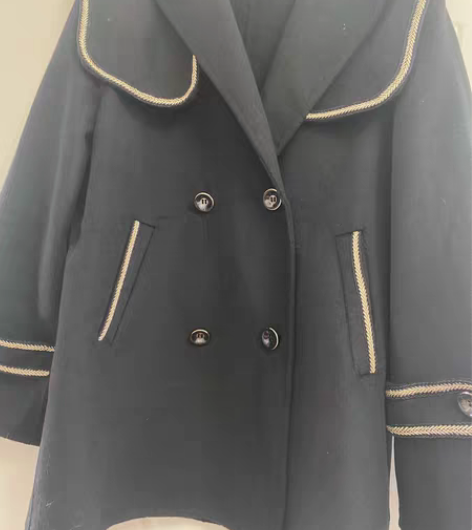 包邮朝花夕拾双面呢海军风羊毛大衣S码，12...