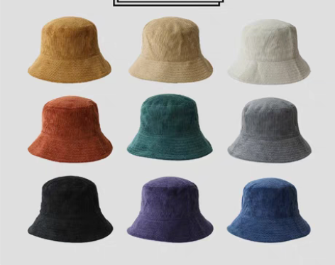 转卖春秋纯色渔夫帽男女情侣百搭灯芯绒保暖盆...