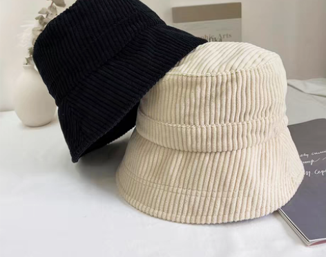 转卖日系秋冬灯芯绒渔夫帽女式黑色盆帽韩版休...