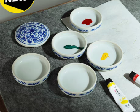 包邮五层颜料盘！陶瓷调色盘带盖美术水彩国画...