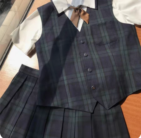 【已hold】jk制服 日制校供蓝绿格马甲...