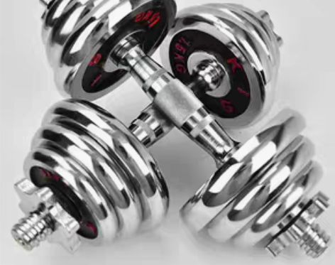 转卖纯铁电镀枣核杆哑铃男士健身家用 片子一...