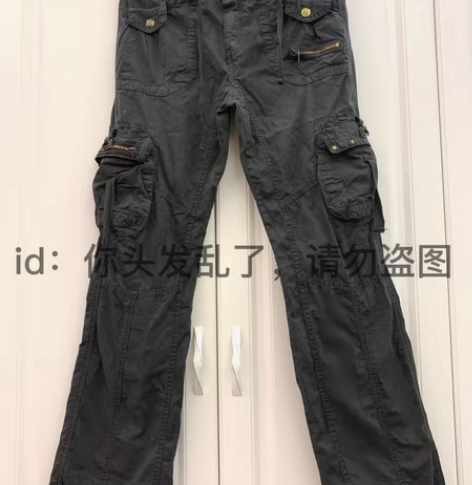 包邮Vintage 泥色灰多口袋工装裤 拉...