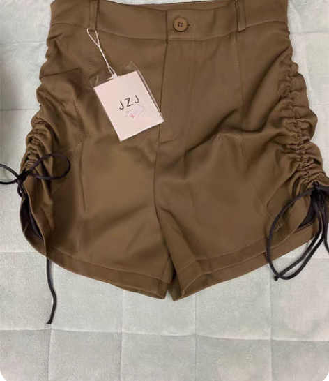 设计感抽绳褶皱运动短裤女夏季薄款高腰显瘦休...