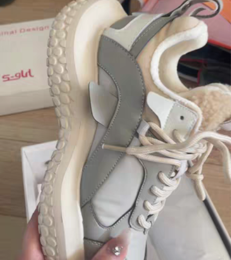 S-GIRL小众厚底老爹鞋女羊羔毛面包鞋运...