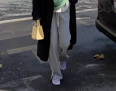 转卖开叉加绒阔腿裤女秋冬裤子休闲拖地长裤灰...