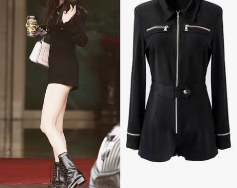 转卖徐璐杨幂同款工装连体裤女2022新款黑...