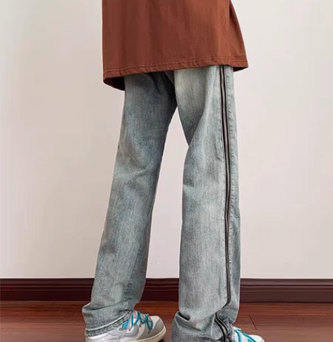 欧美vibe裤子高街潮ins美式秋季拉链牛...