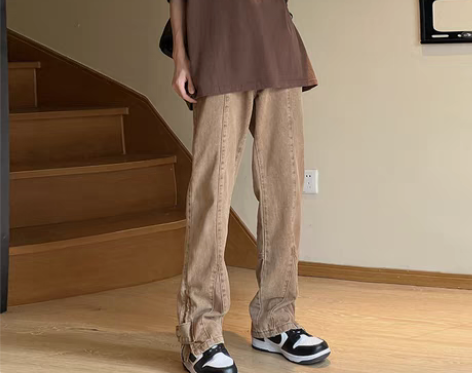 转卖欧美hiphop裤子加绒加厚直筒修身棕...