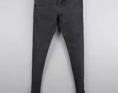 转卖2019复古做旧水洗深灰色九分牛仔裤男...