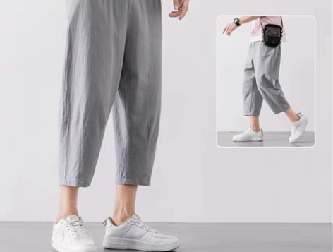 转卖短裤男士夏季薄款宽松棉麻七分休闲裤（浅...