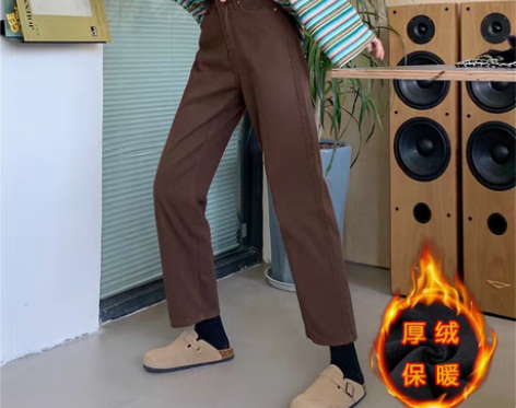 转卖梨形身材遮肉烟管裤女秋冬加绒大码高腰显...