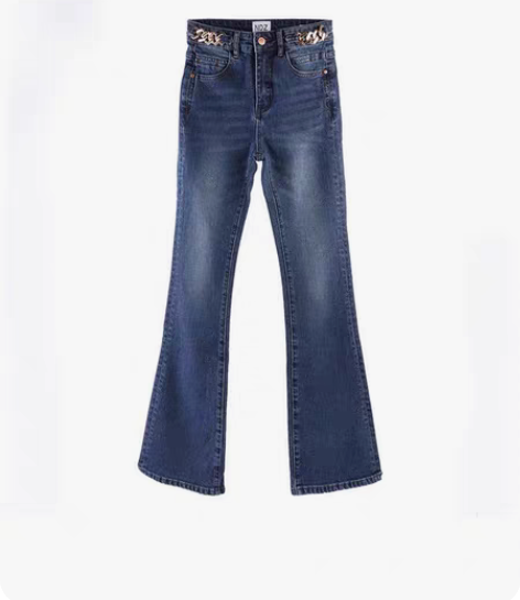 ndz自制链条高腰显瘦牛仔裤女2021新款...