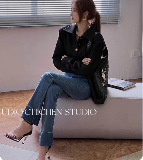 晨妍《长腿欧尼》高腰修身牛仔裤女春秋季新款...