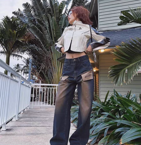 包邮BeerBro 美式高街直筒牛仔裤女春...