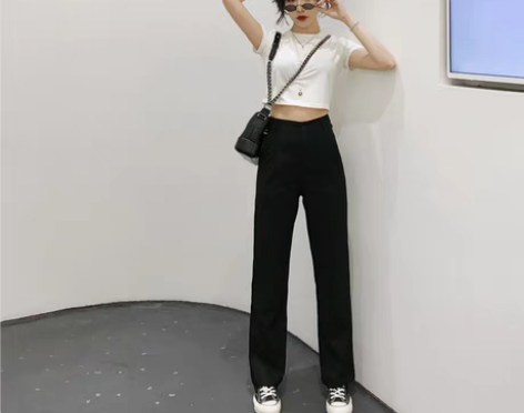 转卖秋势力周 春季高腰直筒裤宽松垂感阔腿裤...