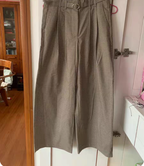 包邮全新only千鸟格阔腿裤长裤，外贸店买...
