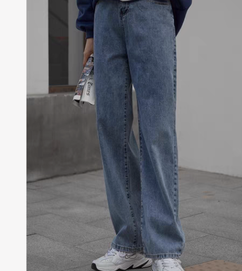 包邮加绒高腰牛仔裤女直筒宽松拖地垂感阔腿裤...