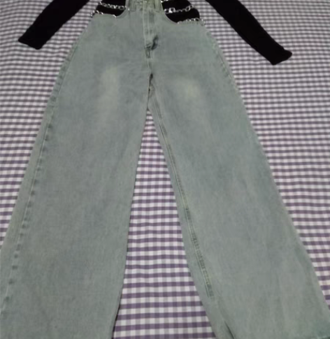 紫格子大红阔腿裤，L码，裤长100，腰围7...