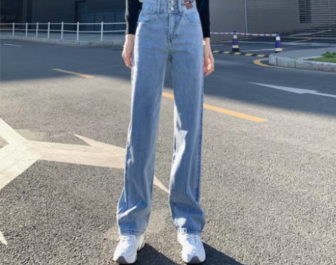 转卖高腰阔腿裤牛仔裤女2022年新款小个子...